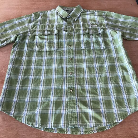 Timberland Turbo Dry Shirts Men XL Green Plaid Button Up Pocket Short Sleeve - Picture 1 of 10